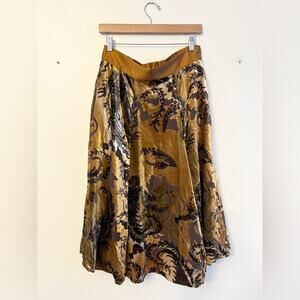Vintage brown velvet burnout skirt midi length floral bohemian boho chocolate M